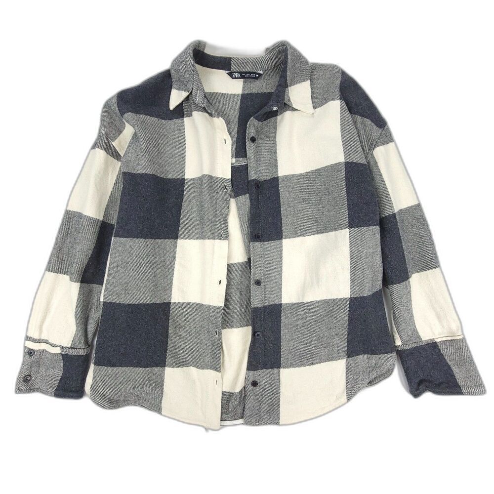 ZARA Oversized Brushed Flannel Boyfriend Shirt Jacket Shacket Womens Large Plaid